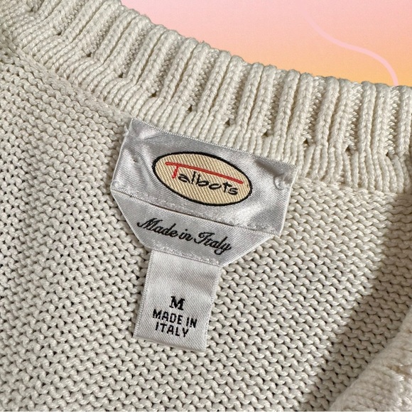 Talbot’s Cream Made in Italy Cotton-Blend Single-Button Collared Cardigan Size M - Picture 2 of 14